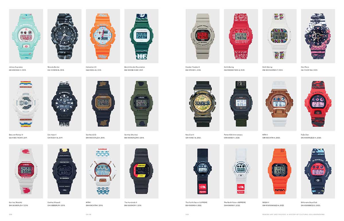 Eine Reihe von unterschiedlichen G-SHOCK Armbanduhren in unterschiedlichsten Formen und Farben.
