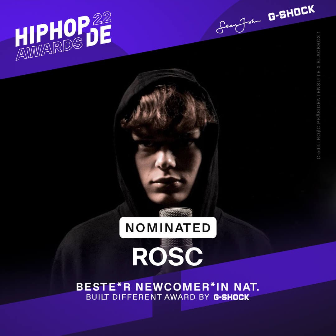 Rapper Rosc in schwarzem Hoodie war als bester Newcomer national nominiert