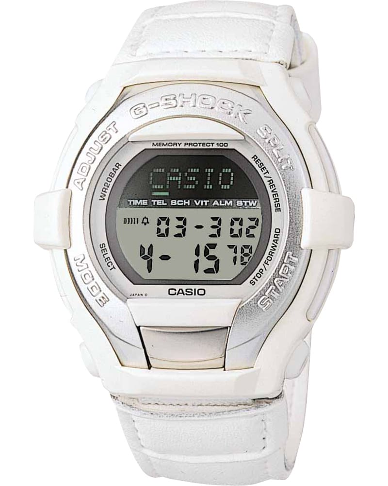 Die weiße, schlanke Digitaluhr "GT-000BJ" mit Lederband und weißem Gehäuse