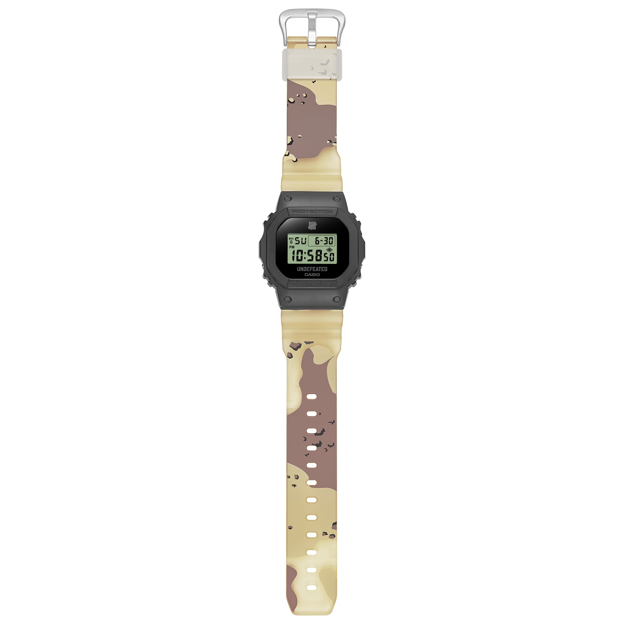 Komplettansicht der Uhr mit dem Sturm-Camouflage-Armband in hellen Braun- und Beigetönen