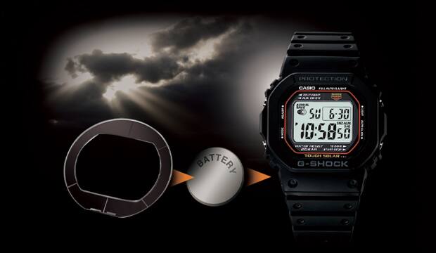 Solar-Komponenten innerhalb der G-SHOCK DW-5600 für Solarenergie
