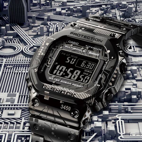 Details ders gemusterten Titangehäuse der GMW-B5000TCC-1 Armbanduhr