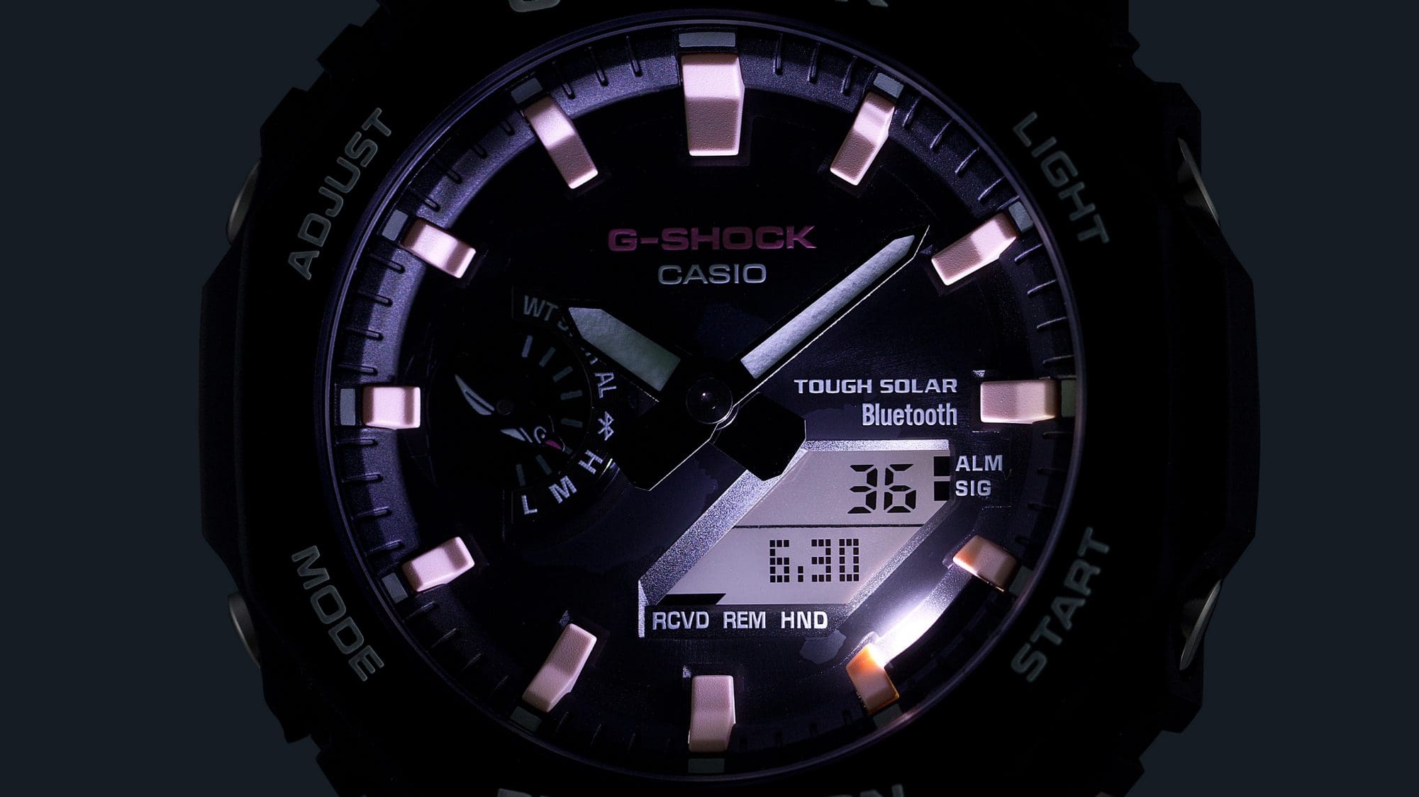 Super Illuminator (high-brightness double LED light) for maintaining watch readability in the dark