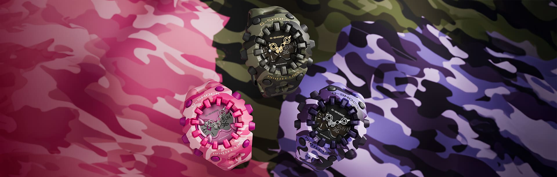 G-SHOCK Color Camo watches GAV01CMG-4A, GAV01CMG-3A, GAV01CMG-6A