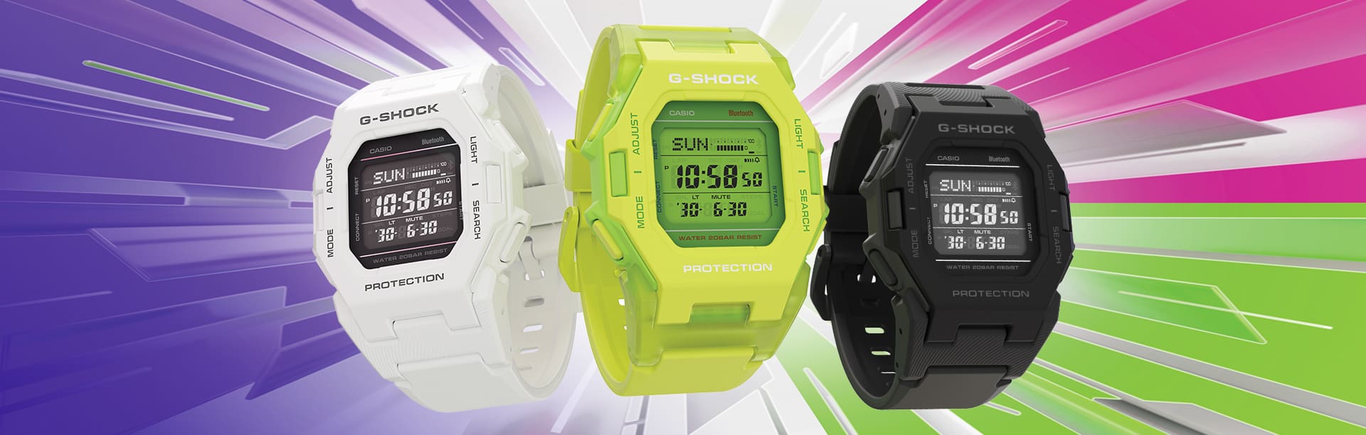 From left: White GDB500-7, Green GDB500S-3, Black GDB500-1