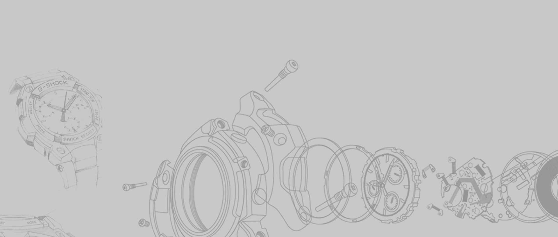 technical drawing showing exploded view of watch parts
