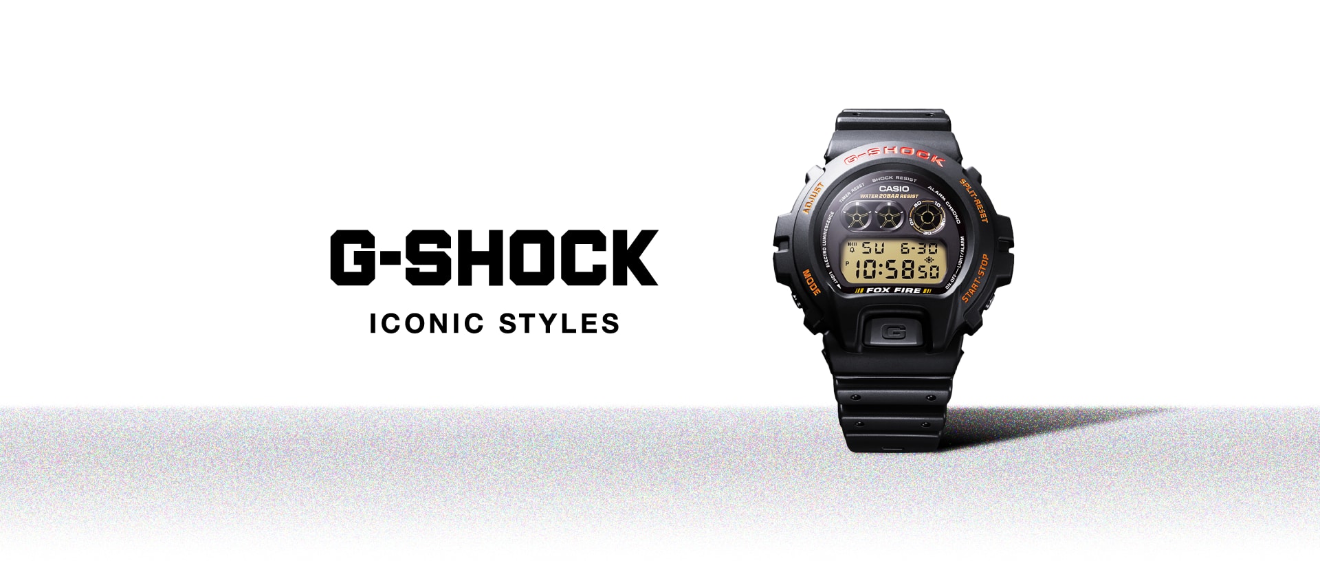 Eine schwarze Casio G-Shock 6900 Armbanduhr. Das Bild verlinkt zur Übersichtsseite der 6900-Serie.
