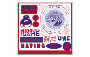 Cartel gráfico del artista So Me con el boceto de una esfera G-Shock rodeado de letras. La imagen enlaza con la página de la entrevista de Thistime con So Me.