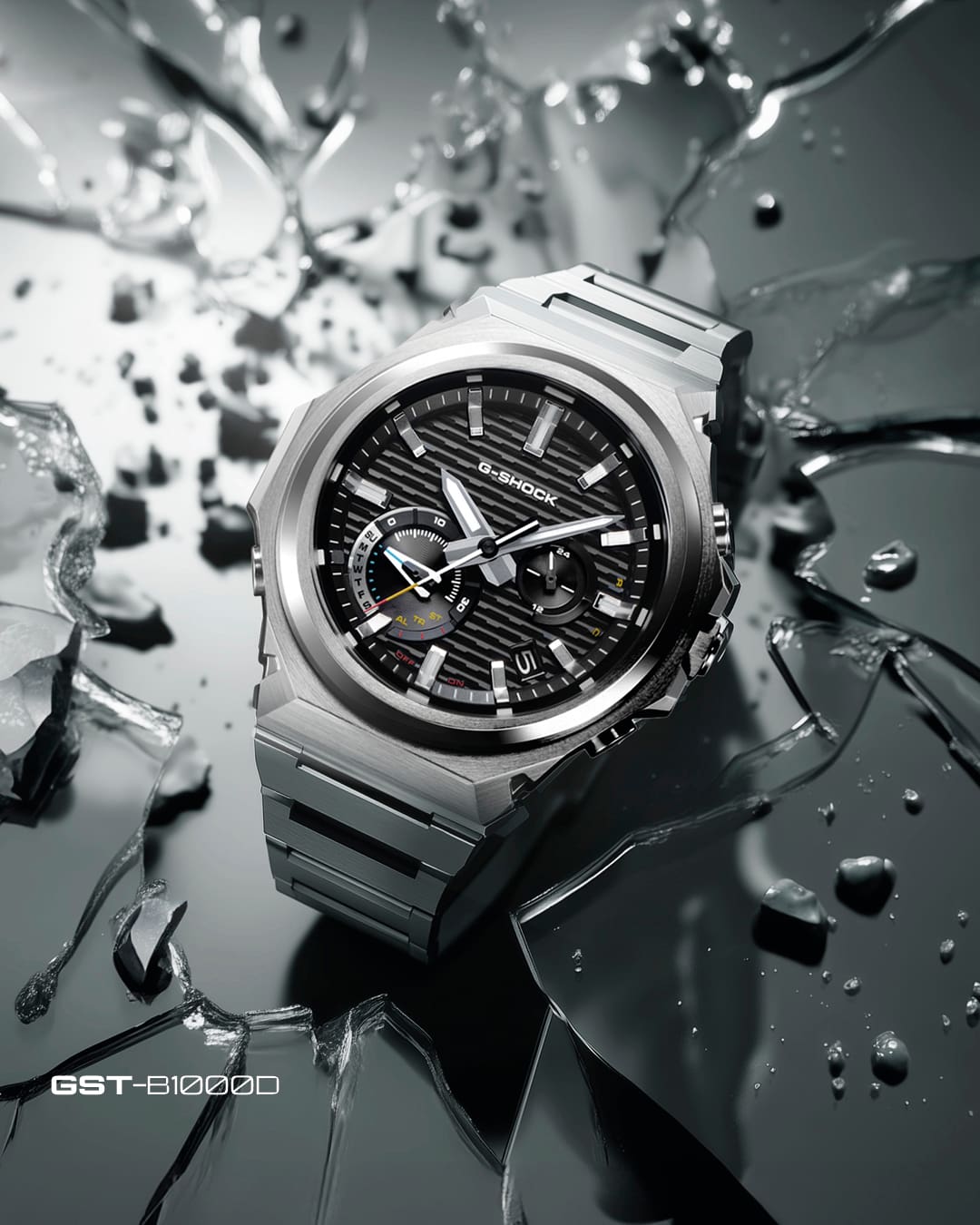 La GST-B1000D-1A se presenta en un estilizado paisaje de cristal helado.