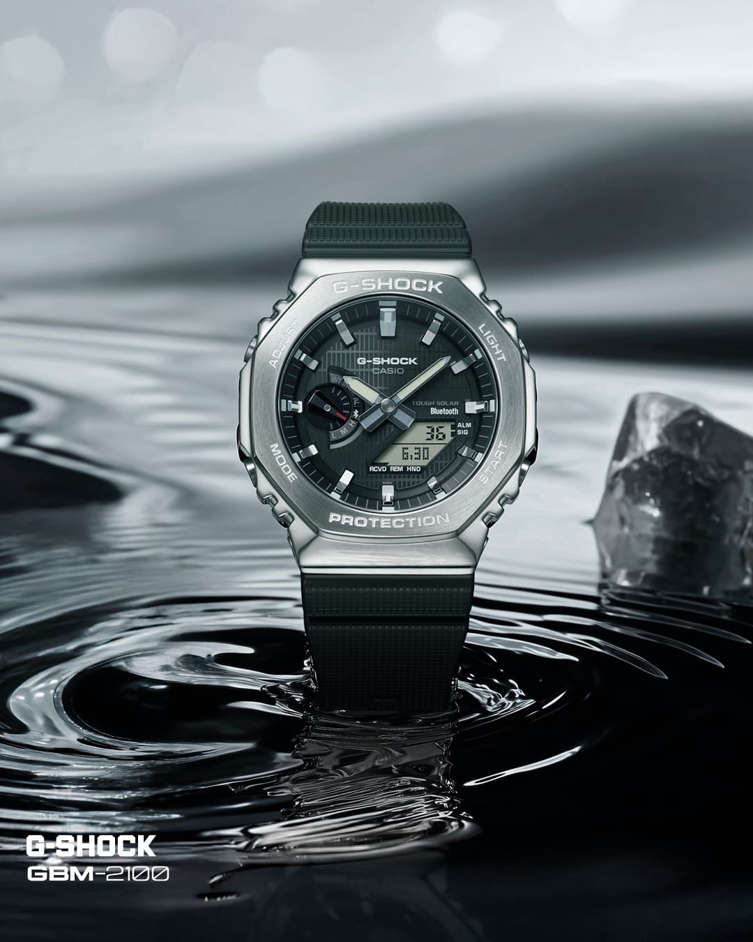 La GBM-2100 se encuentra en el agua y aparece enfocada por el fondo claro.