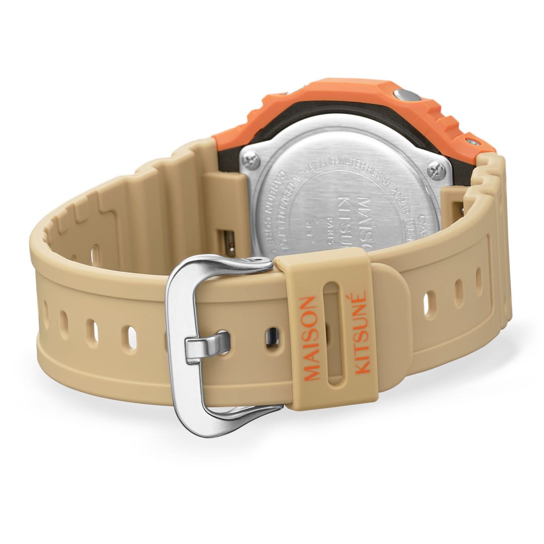 Back of the GA-2110MK-5A watch with the Maison Kitsuné logo on the band loop