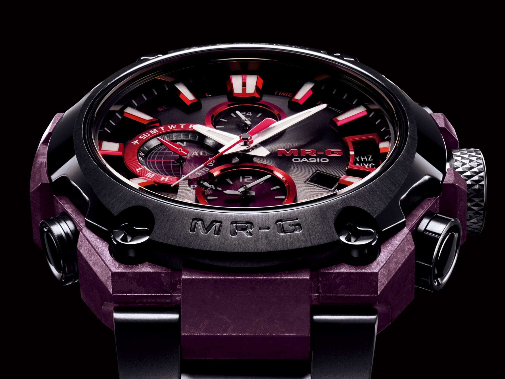Close-up of a dark purple MR-G case