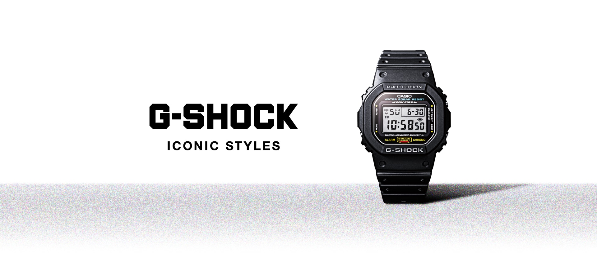 Une montre Casio G-Shock 5600 noire. L'image renvoie à la page d'aperçu de la série 5600.