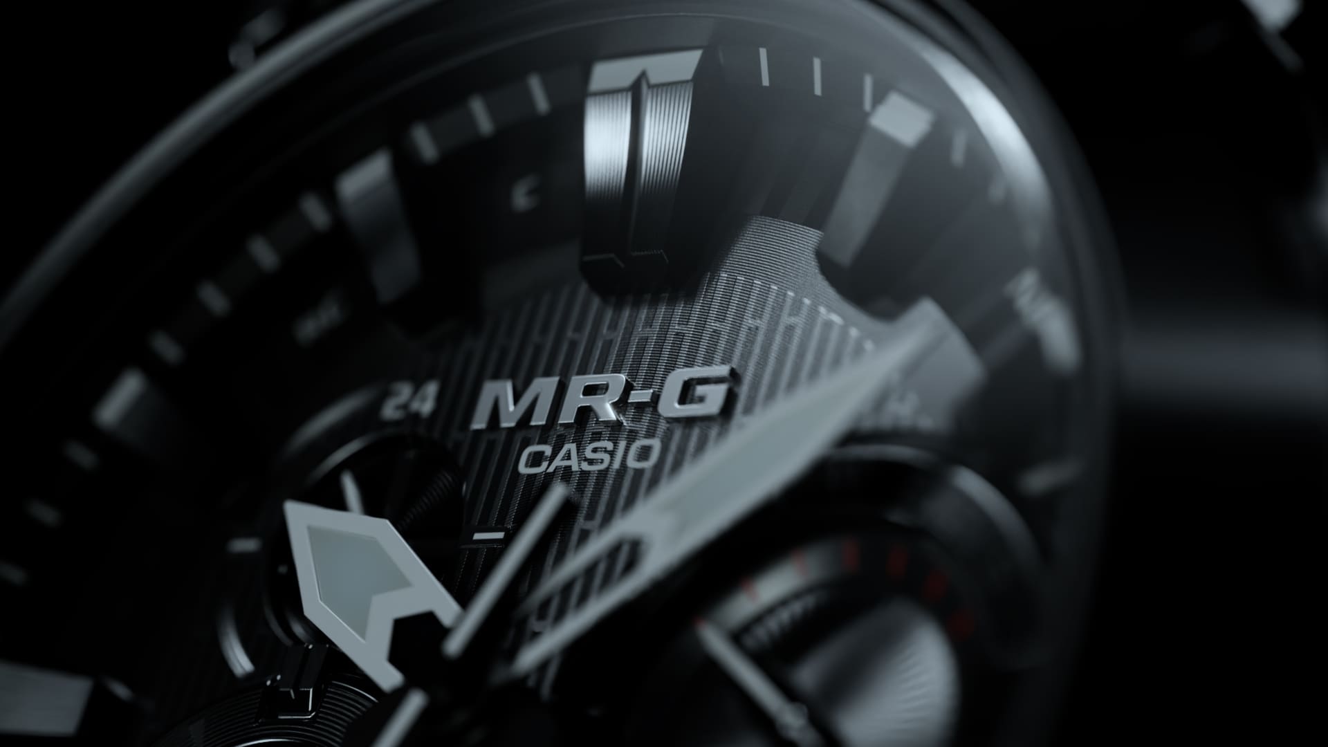 Gros plan sur le cadran de l'horloge MR-G