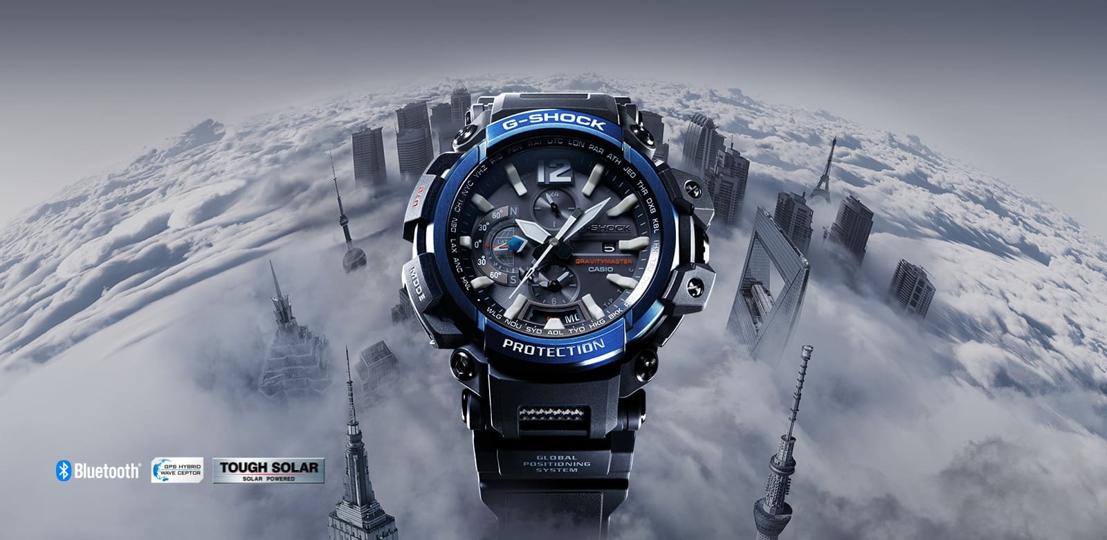 Bluetooth®-installed GPS hybrid radio-controlled, solar-powered timekeeping