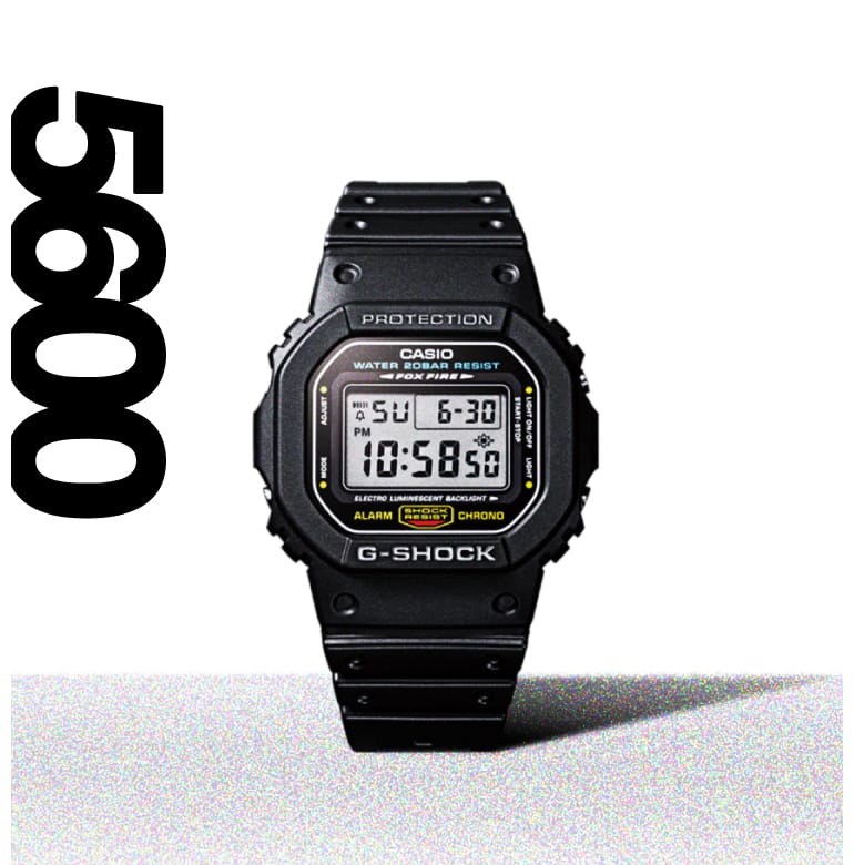 L'orologio digitale G-Shock 5600 con display rettangolare e cinturino in resina nera