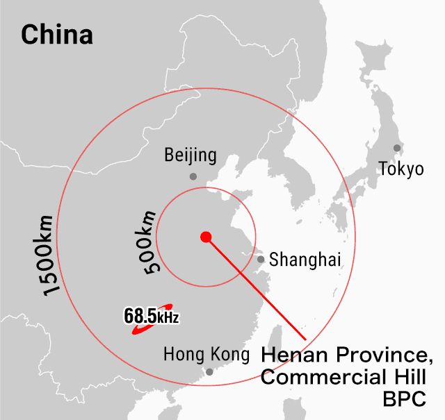 Le portate del segnale radio della Cina su una mappa con radar.