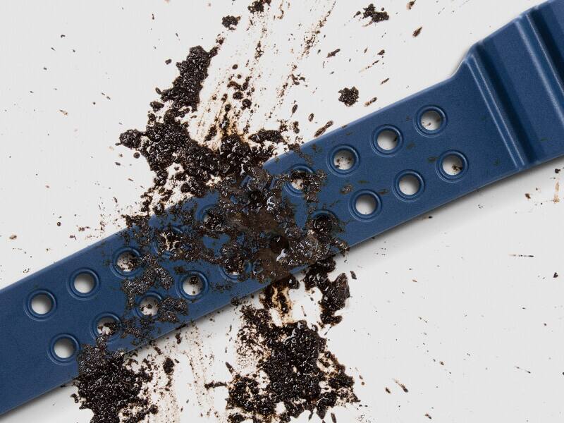Mud on a blue watch band