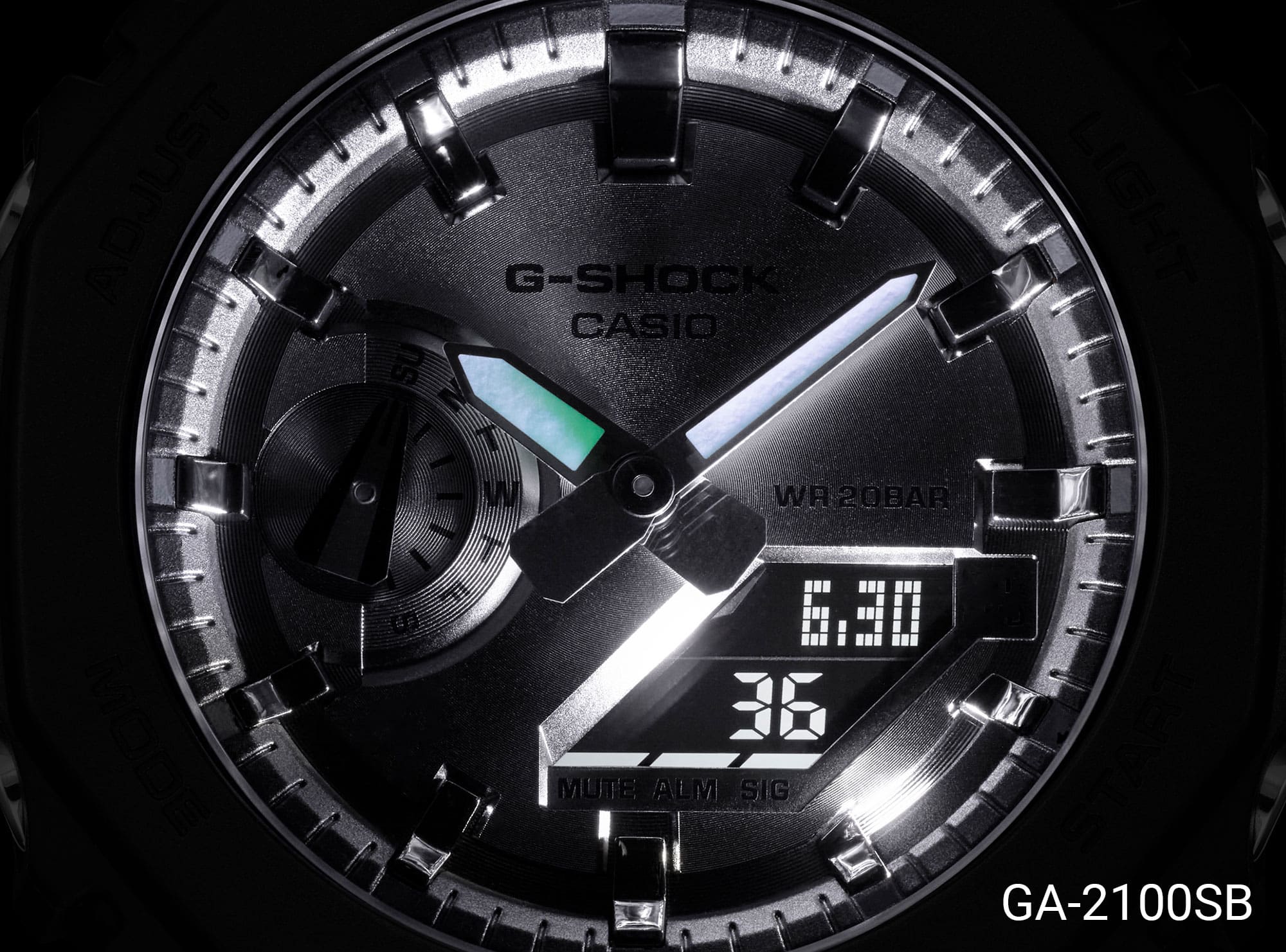 G-SHOCK GA2100SB-1A watch with LED light