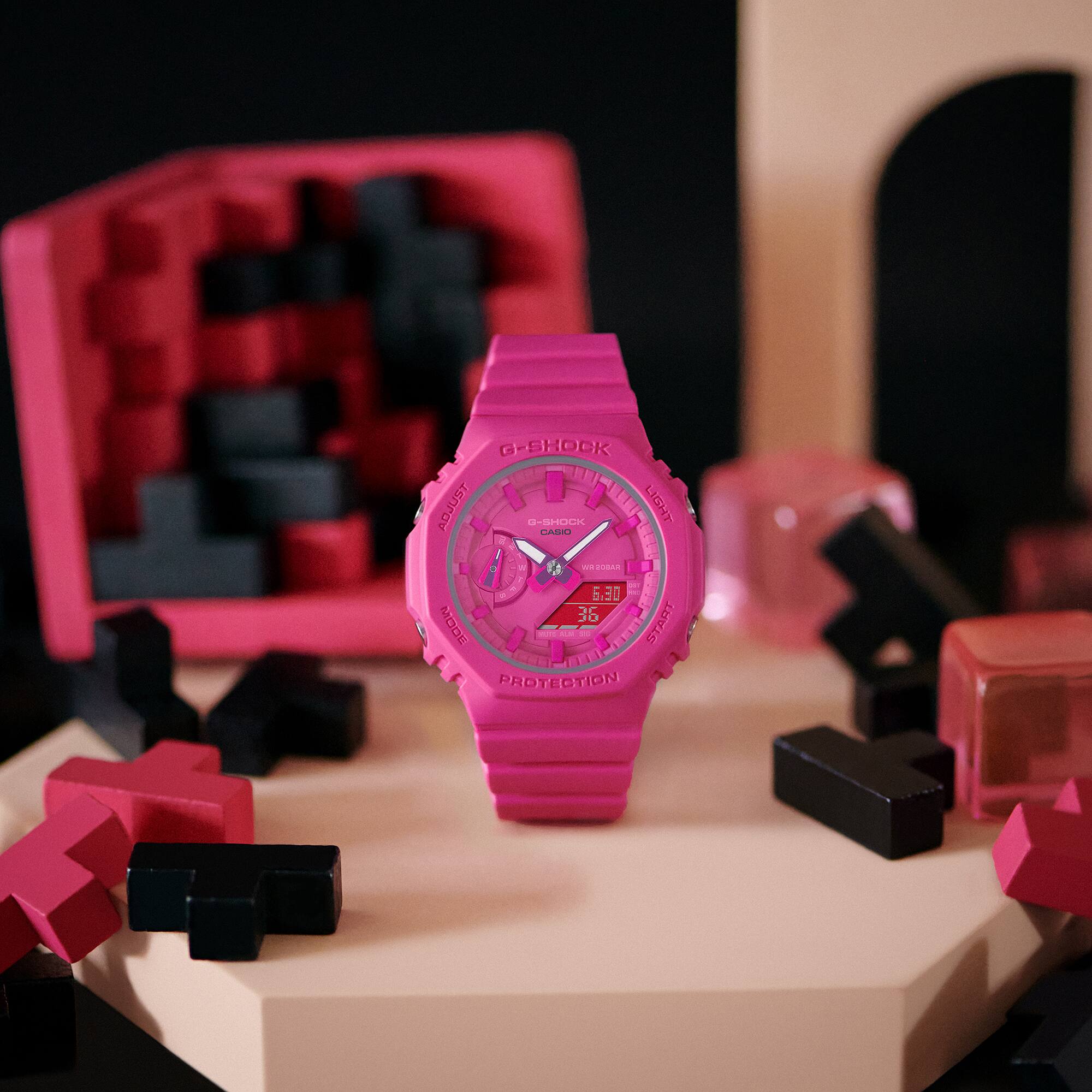 GMAS2100P-4A G-SHOCK Pink Analog Digital watch with black and pink blocks GMAS2100P-4A G-SHOCK Pink Analog Digital watch with black and pink blocks