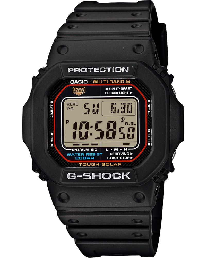 Het GW-M5610 digitale horloge met zwarte resin band en rechthoekige kast.
