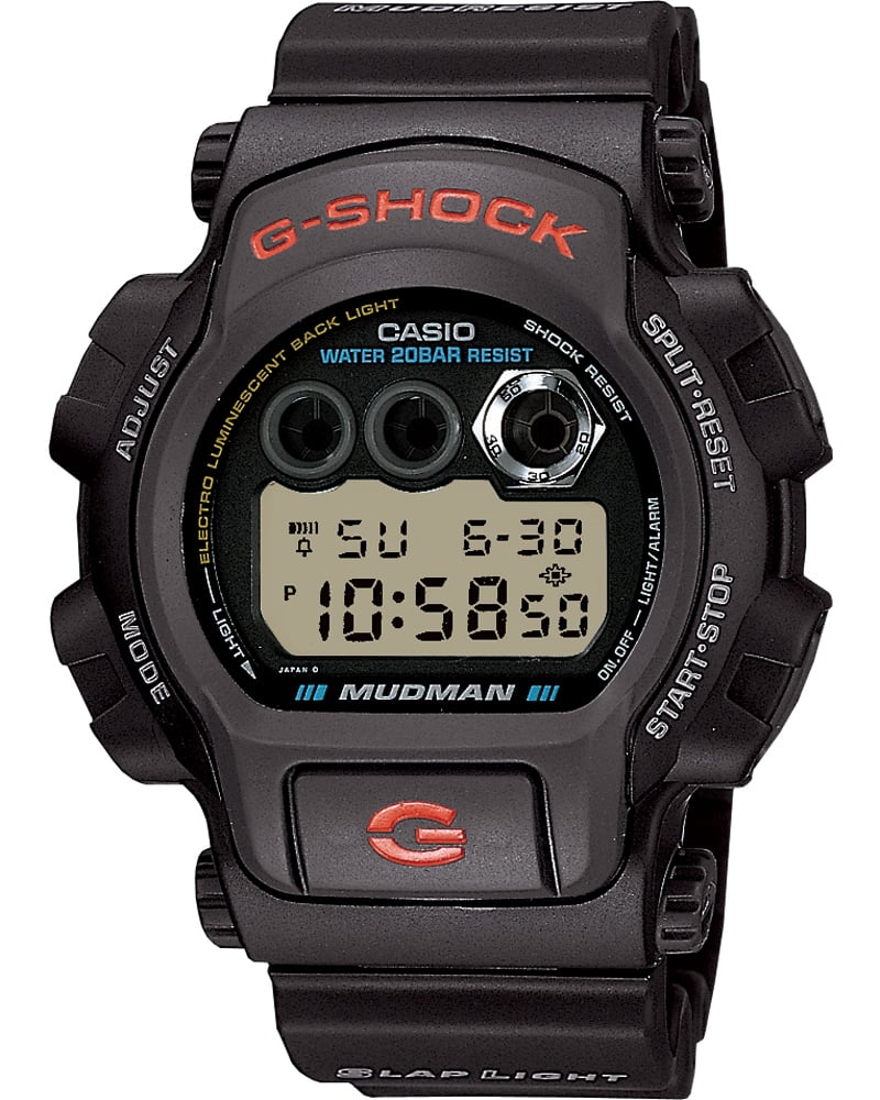 Het G-SHOCK digitale horloge “DW-8400” met rode details op de ronde kast