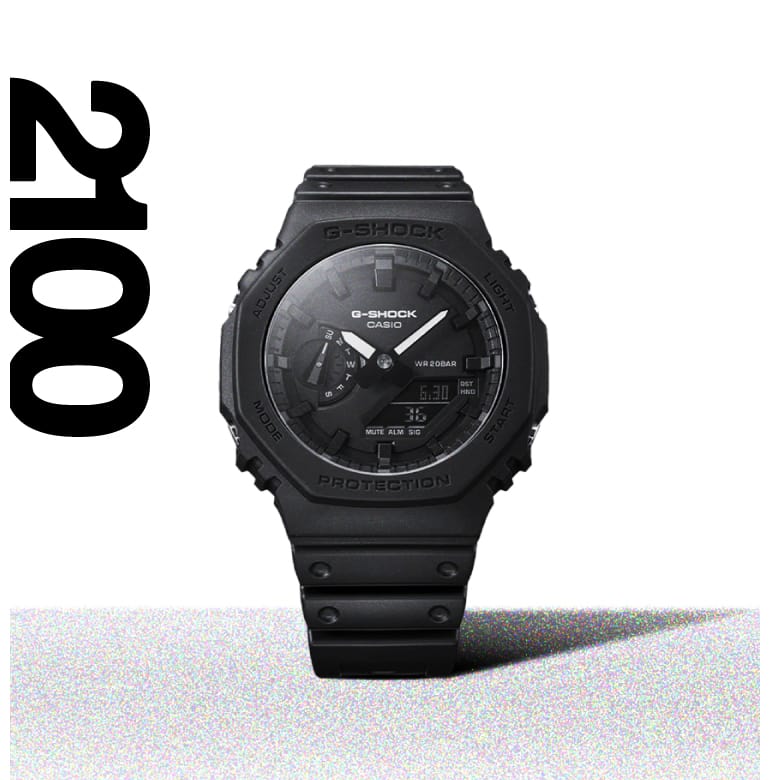 Um cronógrafo G-Shock preto da série 2100