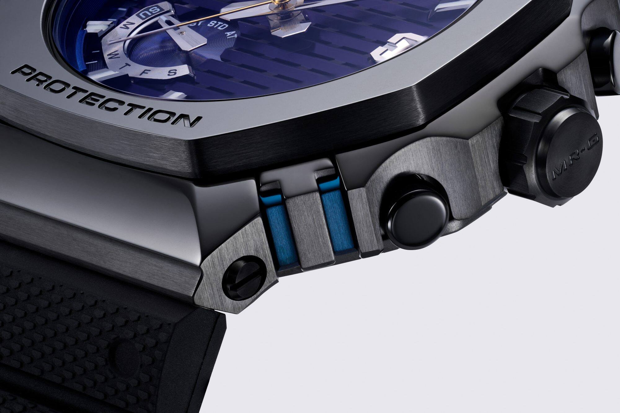 Os detalhes em azul do MRG-B2100R foram cuidadosamente trabalhados na parte lateral.