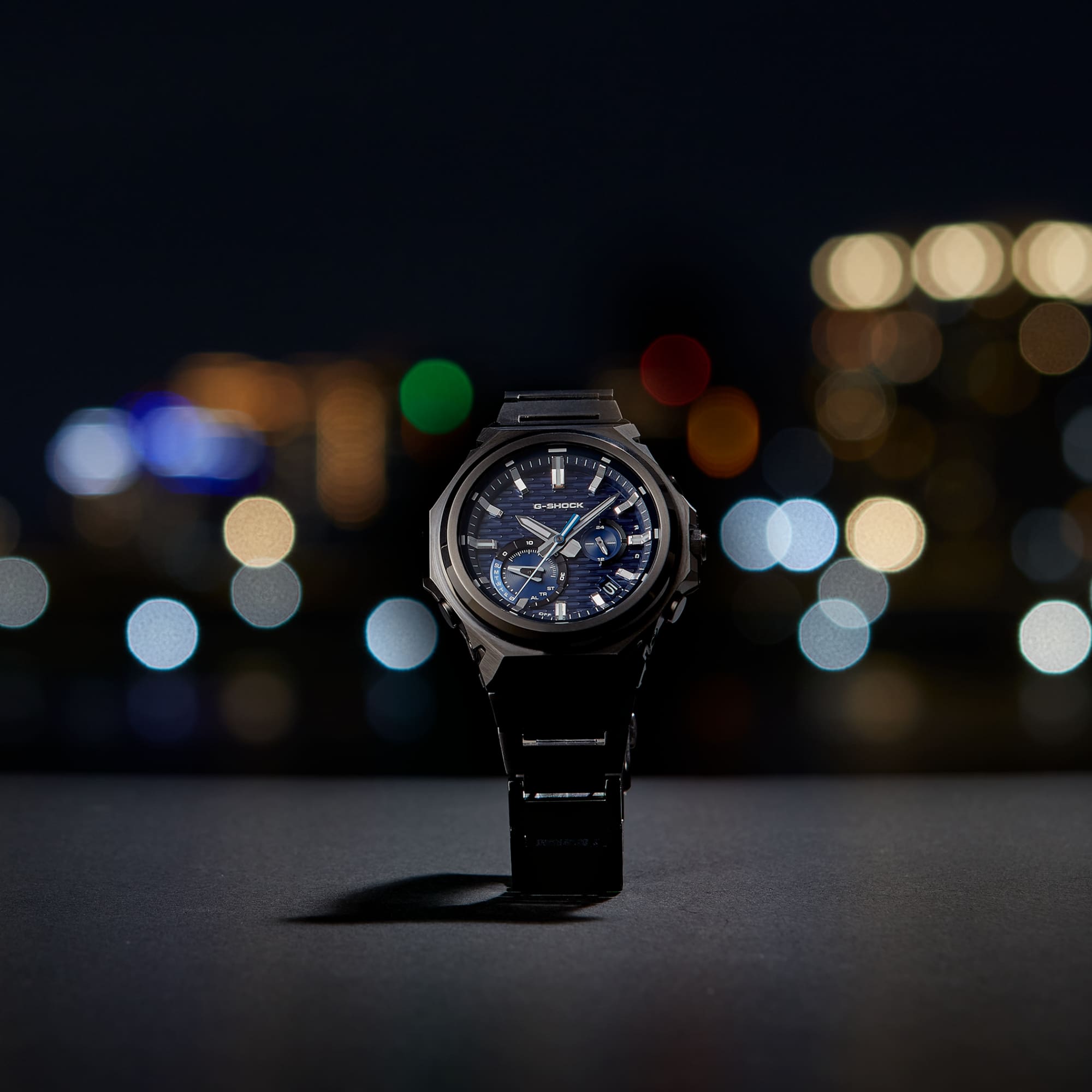 A photo of a man posing while wearing the GST-B1000BD-2