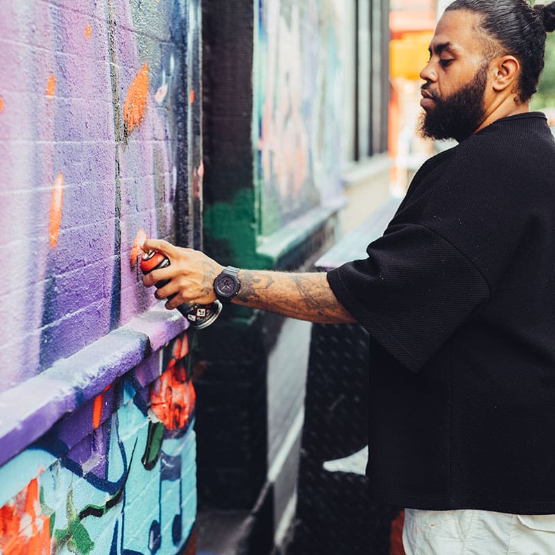 Charles Doves working on an piece
