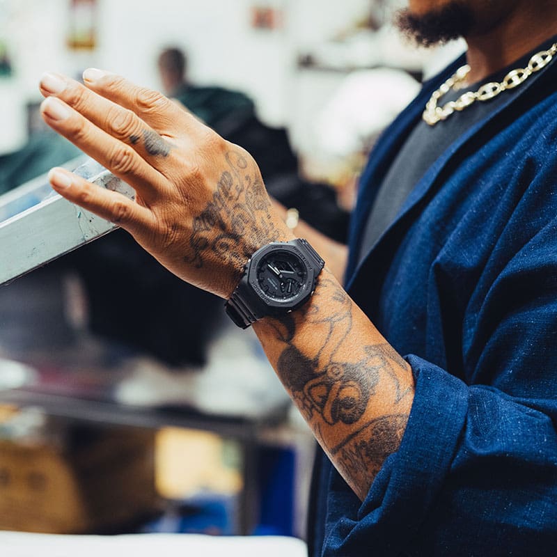Racks Hogan wearing a GA-2100-1A1 Black Analog Digital G-SHOCK Watch