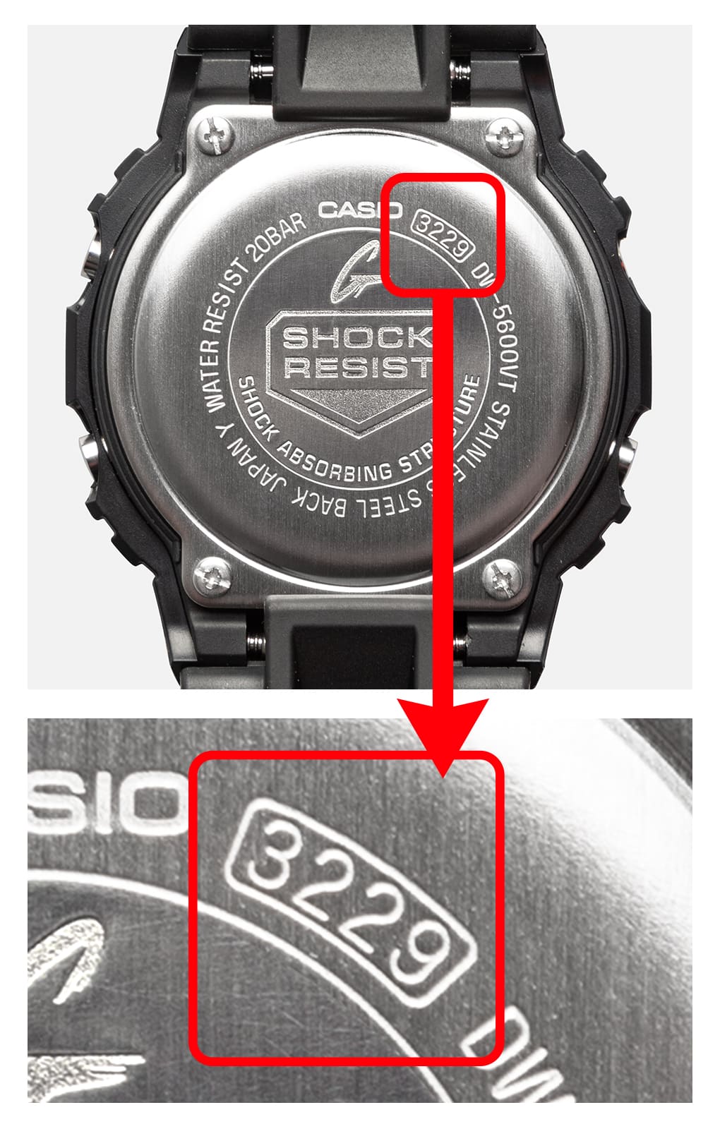 module number location on some G-SHOCK watches