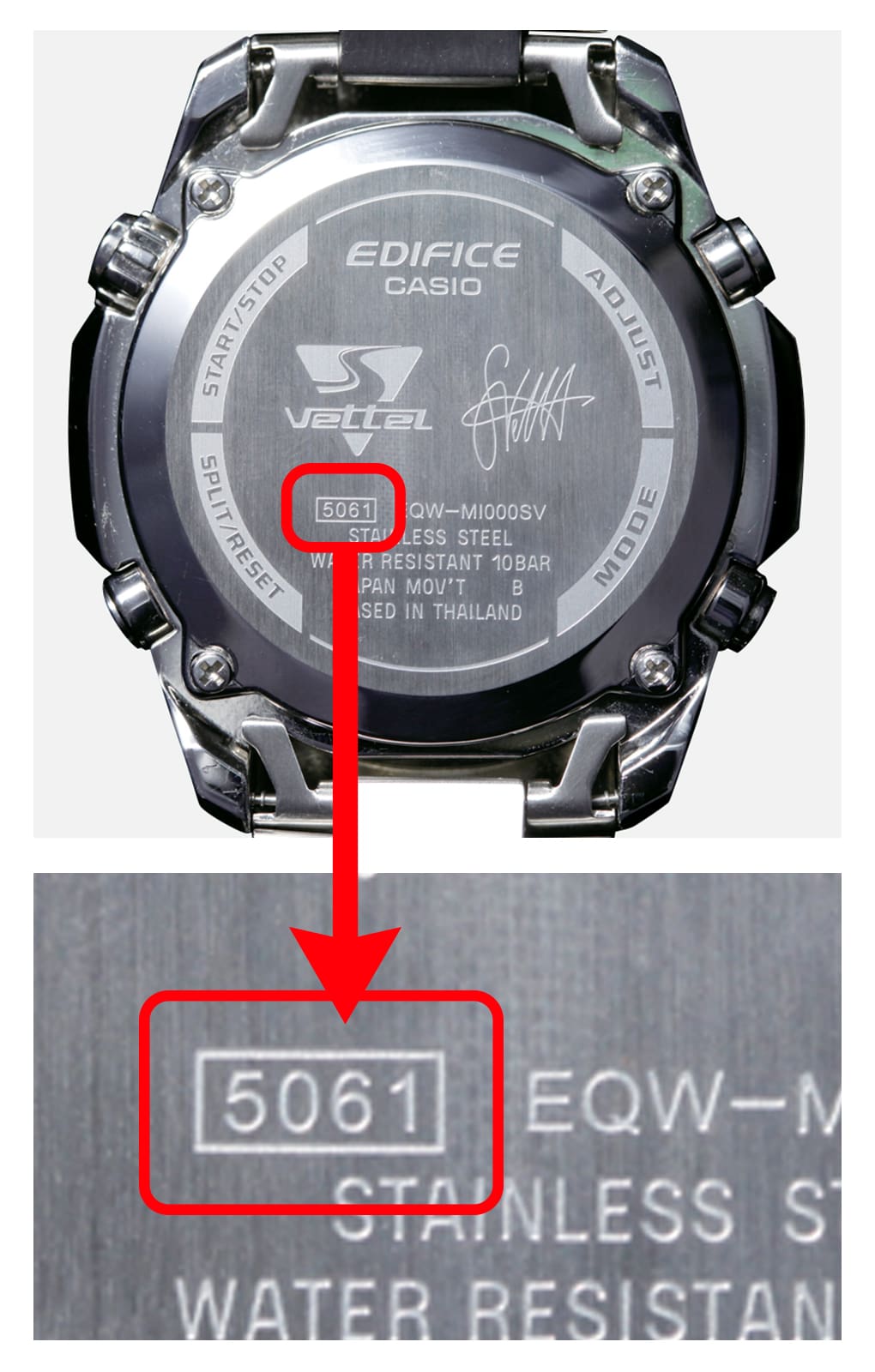 module number location on some Casio watches