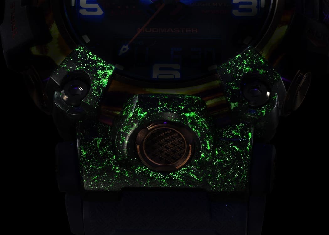 Flare red button in the dark with bezel glowing
