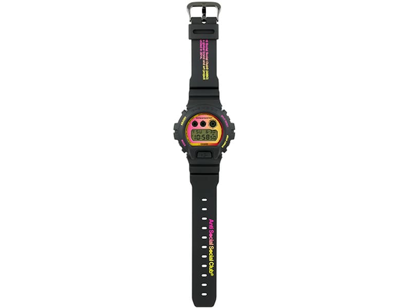 DW6900ASSC23-1 G-SHOCK ANTI SOCIAL SOCIAL CLUB Collaboration watch displayed laying flat