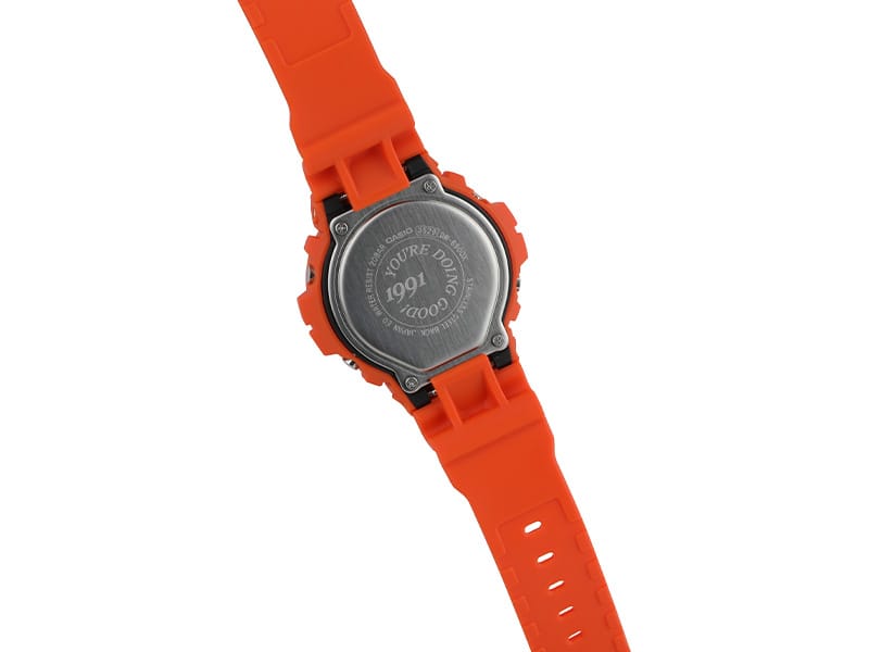 shot of G-SHOCK x Toyo Tires DW5600TT25-1 special caseback engraving