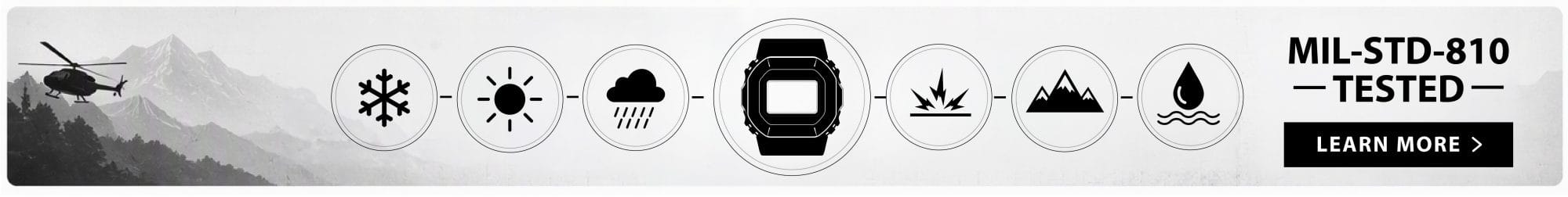 G-SHOCK Watches Tested to MIL-STD-810 Standard Learn More