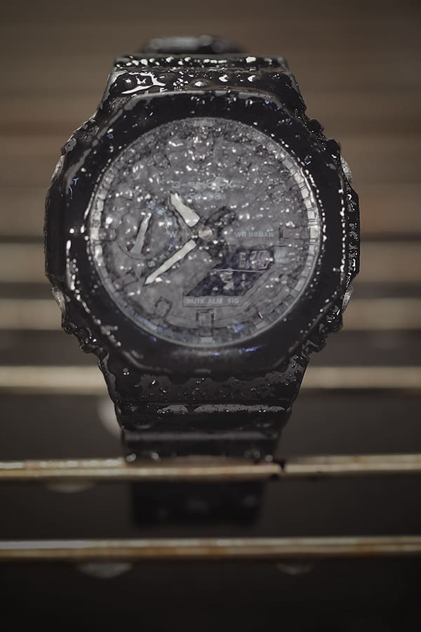 G-SHOCK GA2100-1A1 mil-spec watch undergoing the MIL-STD-810 freeze/thaw test denoting toughness