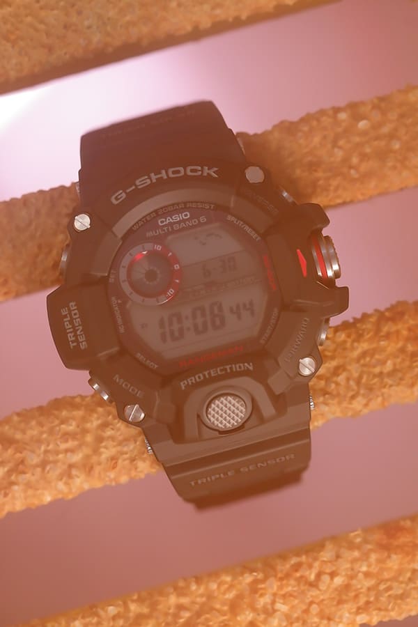 G-SHOCK Rangeman GW9400-1 mil-spec watch after completing the MIL-STD-810 salt fog test denoting toughness.