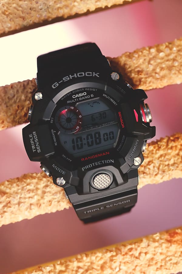 G-SHOCK Rangeman GW9400-1 mil-spec watch undergoing the MIL-STD-810 salt fog test denoting toughness.