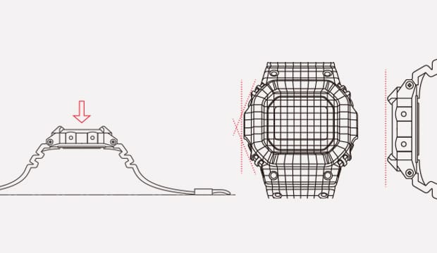 Technical illustration of G-SHOCK DW5000C watch.
