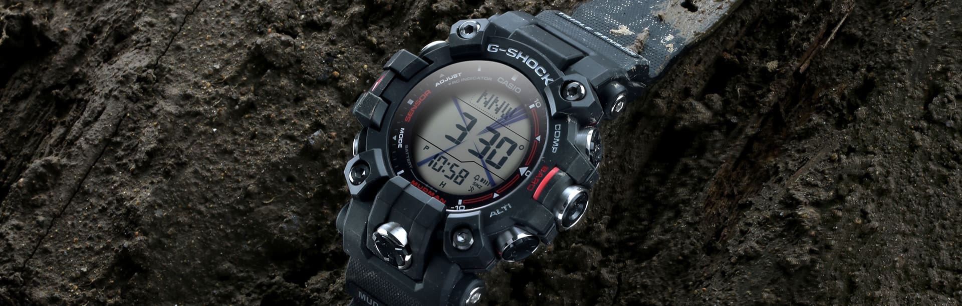 時計 CASIO G-SHOCK MUDMAN GW-9500 GW9500-1 | G-SHOCK Bold Black & Red Triple-Sensor Watch | CASIO