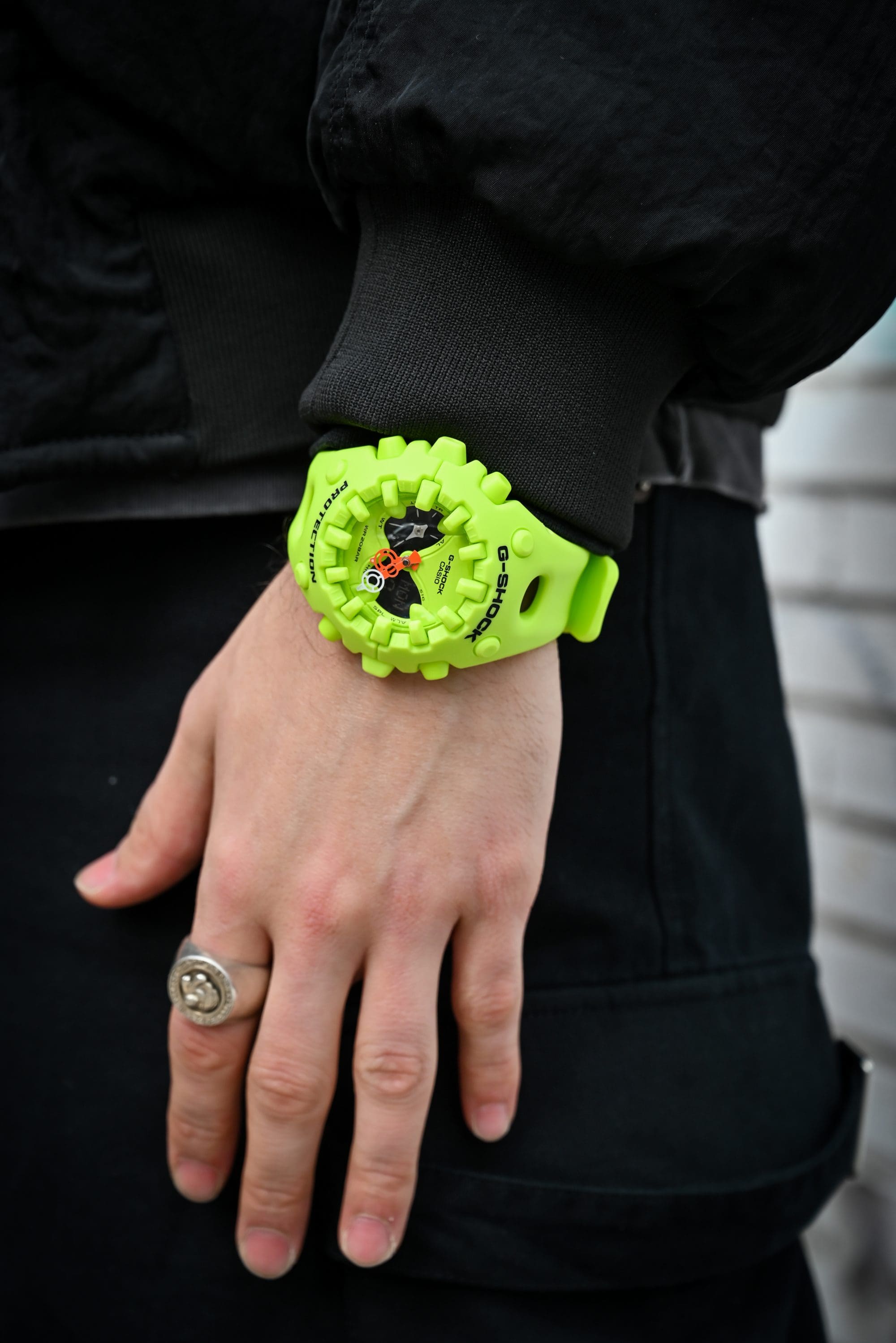G-SHOCK GA-V01-9A cool watch in green on a person’s wrist denoting style