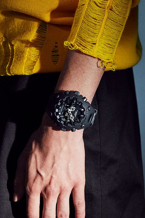 Fashion Photo, Model wearing G-SHOCK GA-V01-1A black analog digital watch