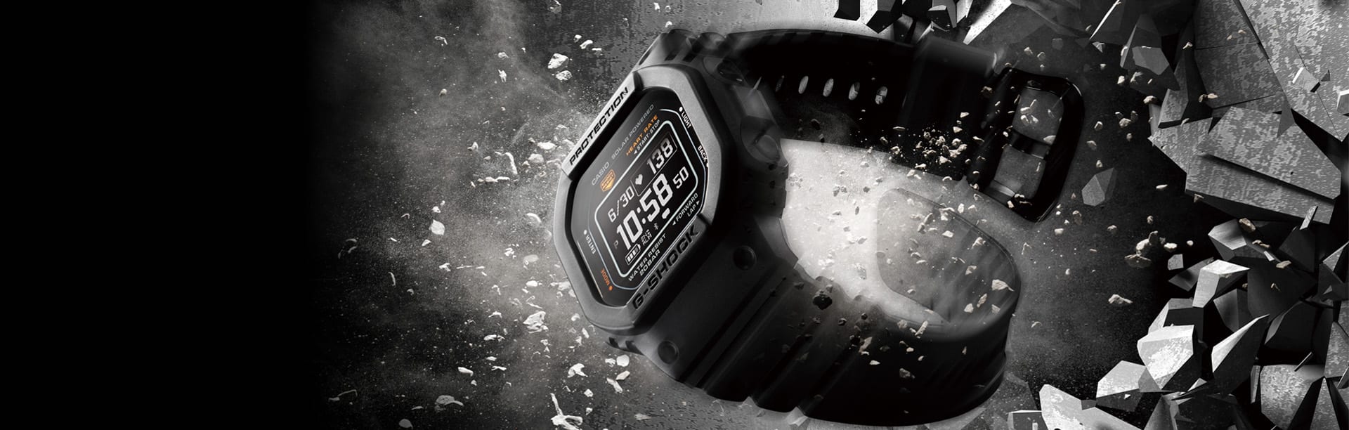 G-SHOCK square watch for men breaking through stone to denote toughness and style.