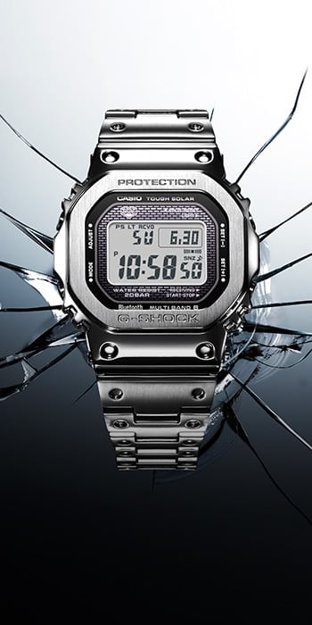G-SHOCK GMWB5000D denoting G-SHOCK watches with Bluetooth®-installed radio-controlled, solar-powered timekeeping
