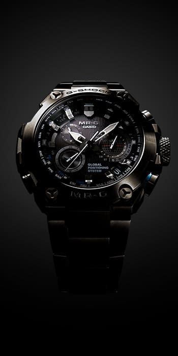 G-SHOCK MRGG1000B-1A denoting G-SHOCK watches with GPS hybrid radio-controlled, solar-powered timekeeping