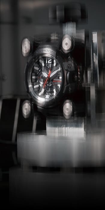 G-SHOCK watch undergoing vibration testing to denote Triple G Resist.