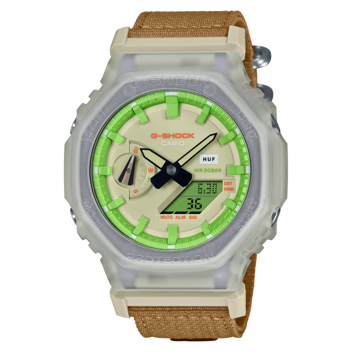 G-SHOCK HUFコラボ ハフ 20周年記念モデル ライムグリーン デジアナ-