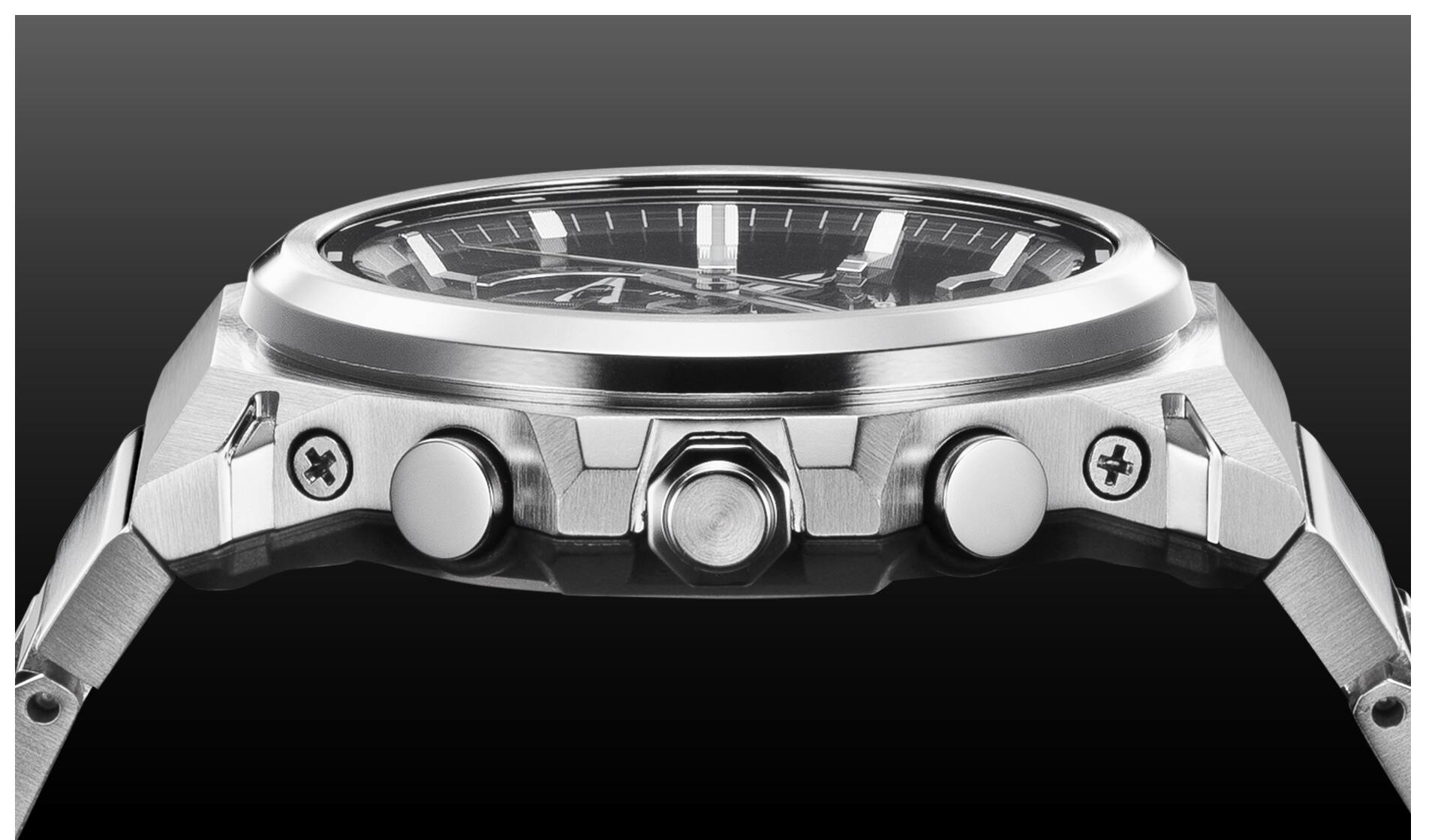 صورة التصميم الحادّ والمسطّح لساعة GST-B1000